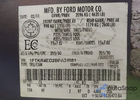 2011 Ford Ranger Xl from USA, damaged, VIN 1FTKR4ED2BPA34081